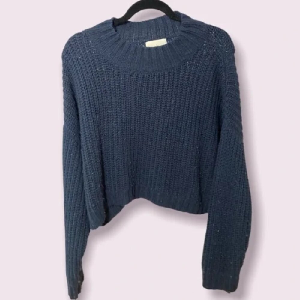 blue cotton on chunky knit sweater high neck crop